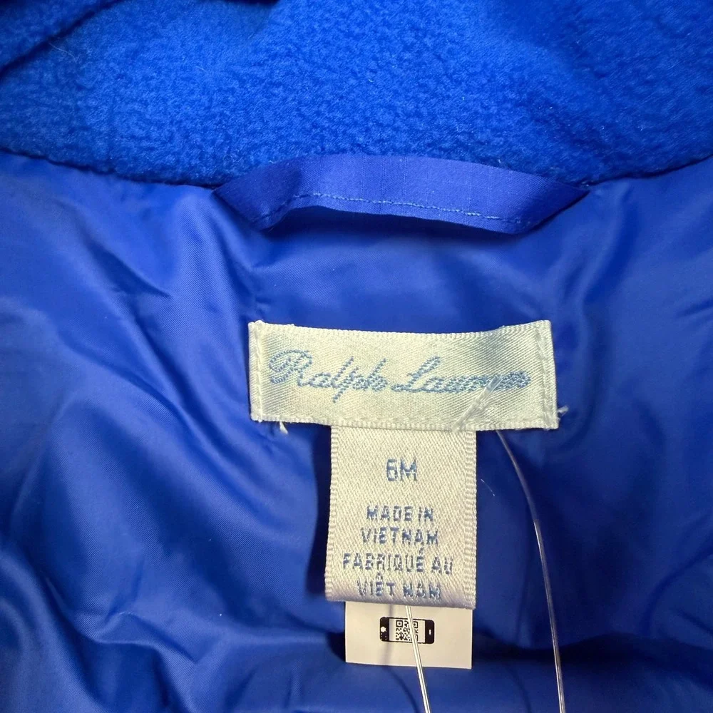Ralph Lauren Polo Baby‎ Bunting Suit Blue Black Hooded Puffer Snowsuit 6M New